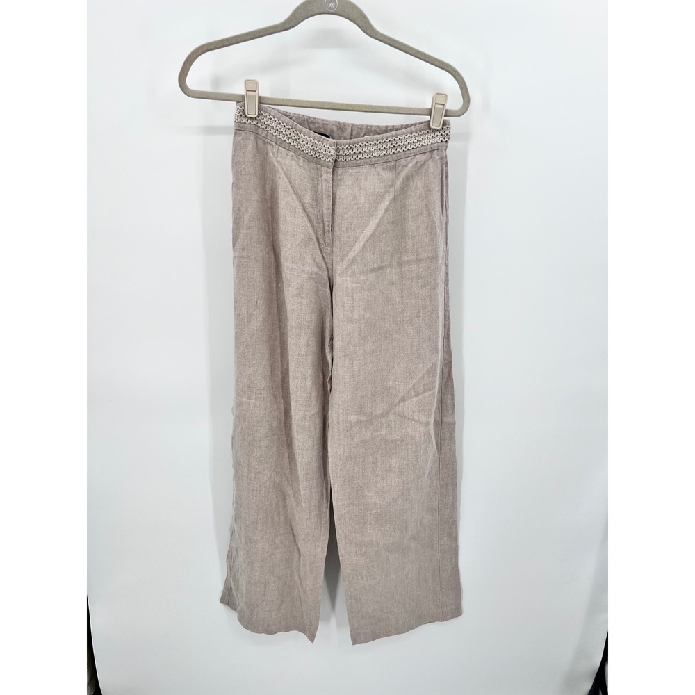 Richard Malcolm Vintage 70s 100% Irish‎ Linen Wide Leg Pants Crochet Waist Sz 6